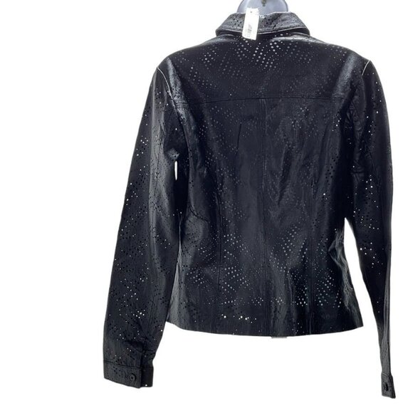 & TROUSERS Jacket Black Perforated Dots Texture Tailored Leather Women's Size 6 - Picture 12 of 13